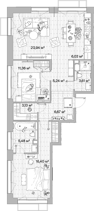 3-комн., 78.86 м², 7/12 этаж, ЖК «МЫС»