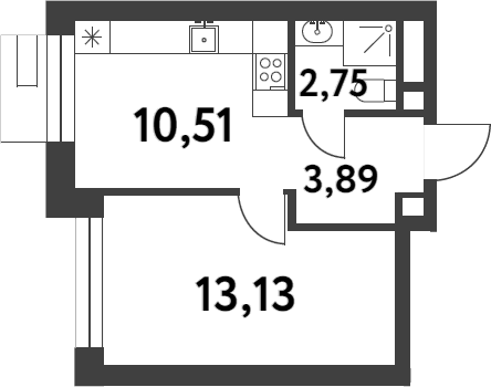 1-комн., 30.28 м², 11/16 этаж, ЖК «Смарт Гарден»