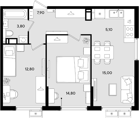 3-комн. квартира, 59.4 м² в ЖК Порто-Ново — фото 2