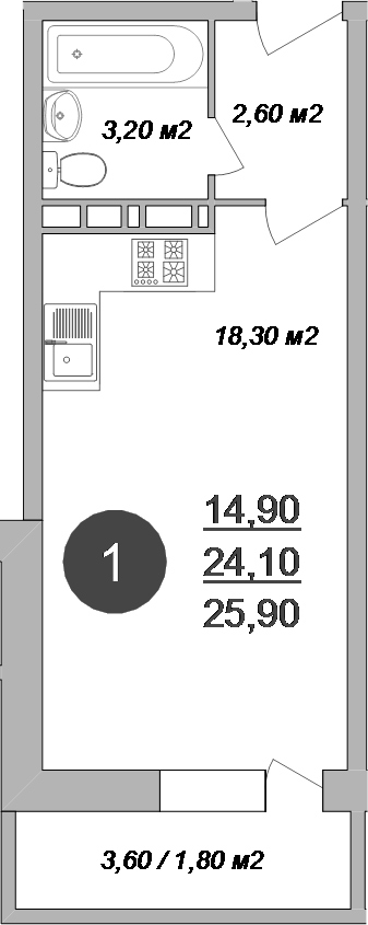 Студия, 24.1 м², 7/17 этаж, ЖК «Новые Островцы»
