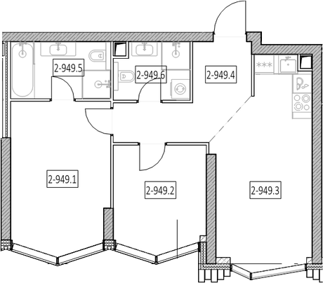 3-комн., 59.6 м², 30/52 этаж, ЖК «Айс Тауэрс»