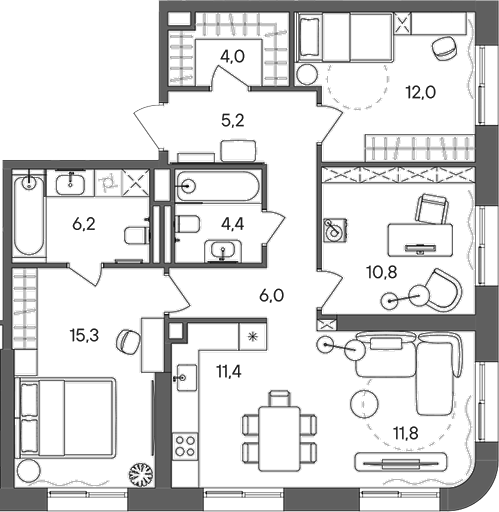 4+ комнаты, 87.1 м², 3/33 этаж, ЖК «СТОУН Сокольники»