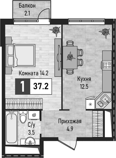 1-комн. Живописный