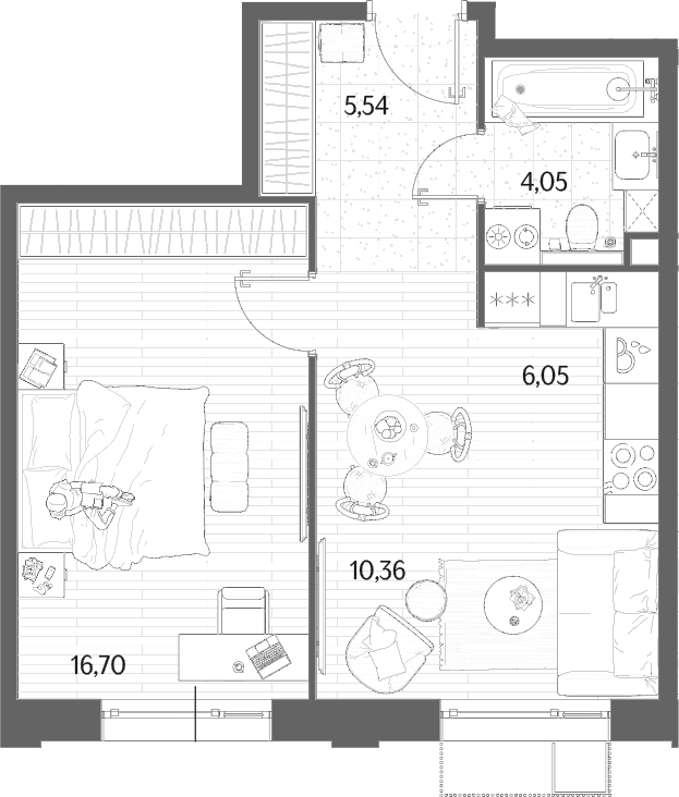 2-комн., 42.7 м², 10/10 этаж, ЖК «МЫС»