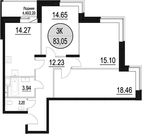 3-комн., 80.85 м², 13/17 этаж, ЖК «Солнечный Парк»