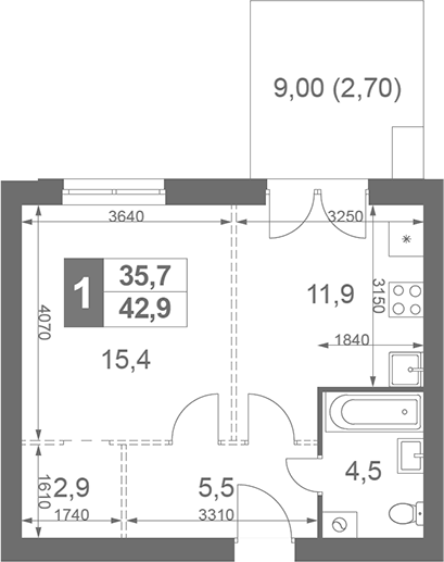 1-комн., 40.2 м², 1/4 этаж, ЖК «Дубровицы Клаб»