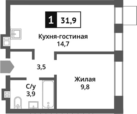 2-комн., 31.9 м², 9/9 этаж, ЖК «Никольский квартал Отрада»