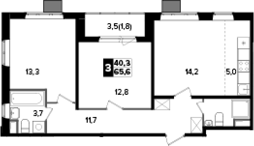 3-комн., 63.8 м², 19/24 этаж, ЖК «Южная Битца»