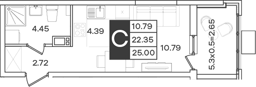 Продается 1-комн. квартира, 22.35 м²
