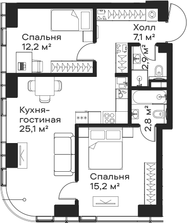 3-комн., 65.3 м², 6/59 этаж, ЖК «Сити Бэй»