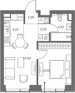 2-комн., 40.98 м², 9/41 этаж, ЖК «TATE»