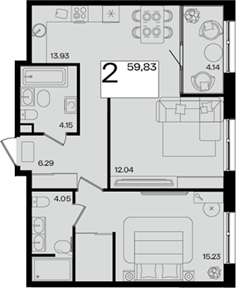 2-комн. квартира, 57.76 м² в ЖК Патрики — фото 2