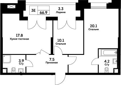 3-комн., 63.6 м², 34/34 этаж, ЖК «ЭВЕР»