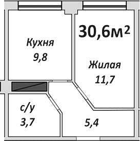 1-комн., 30.6 м², 2/9 этаж, ЖК «Европейский»