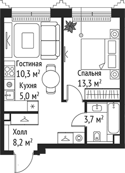 2-комн., 40.5 м², 20/59 этаж, ЖК «СЕТ»