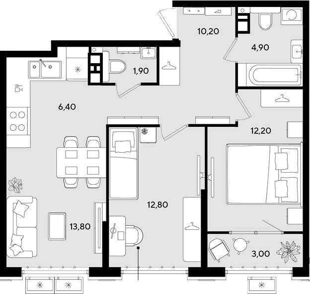 3-комн., 62.2 м², 8/9 этаж, ЖК «Порто-Ново»