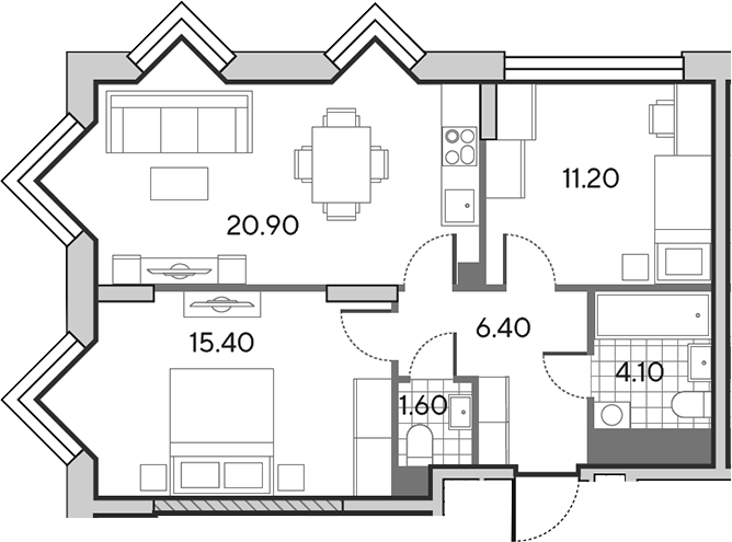 3-комн., 59.6 м², 23/30 этаж, ЖК «Вейв»