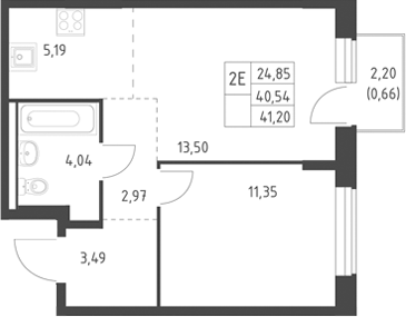 2-комн., 40.54 м², 9/17 этаж, ЖК «Горки Парк»
