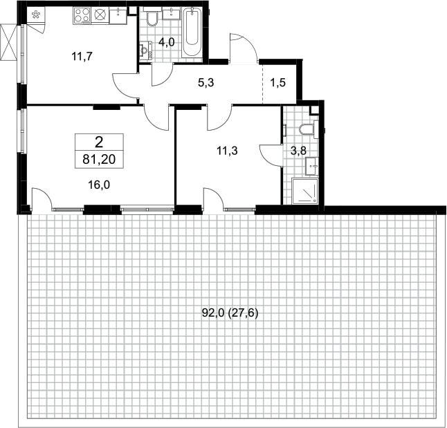 2-комн., 53.6 м², 2/16 этаж, ЖК «Деснаречье»