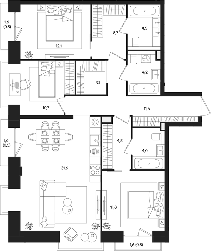 4+ комнаты, 103.8 м², 13/27 этаж, ЖК «ТАТУМ»
