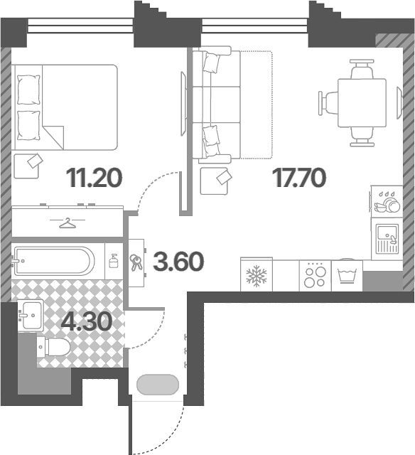 2-комн., 36.8 м², 2/23 этаж, ЖК «Обручева 30»