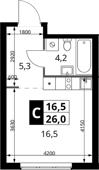 Студия, 26 м², 4/23 этаж, ЖК «1-й Измайловский»