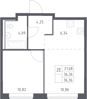 2-комн., 36.36 м², 6/17 этаж, ЖК «Прибрежный Парк»