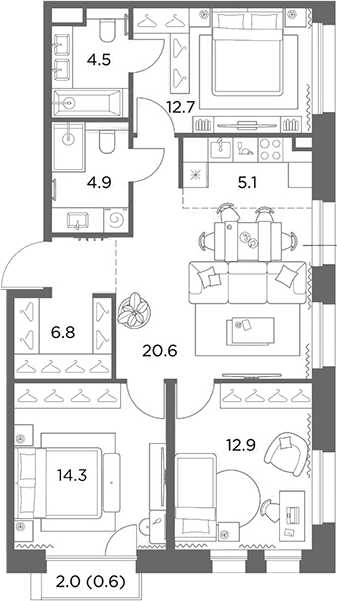 4+ комнаты, 81.8 м², 3/6 этаж, ЖК «Станиславский»
