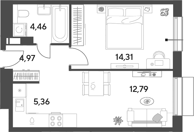 2-комн., 41.89 м², 12/12 этаж, ЖК «Публицист»
