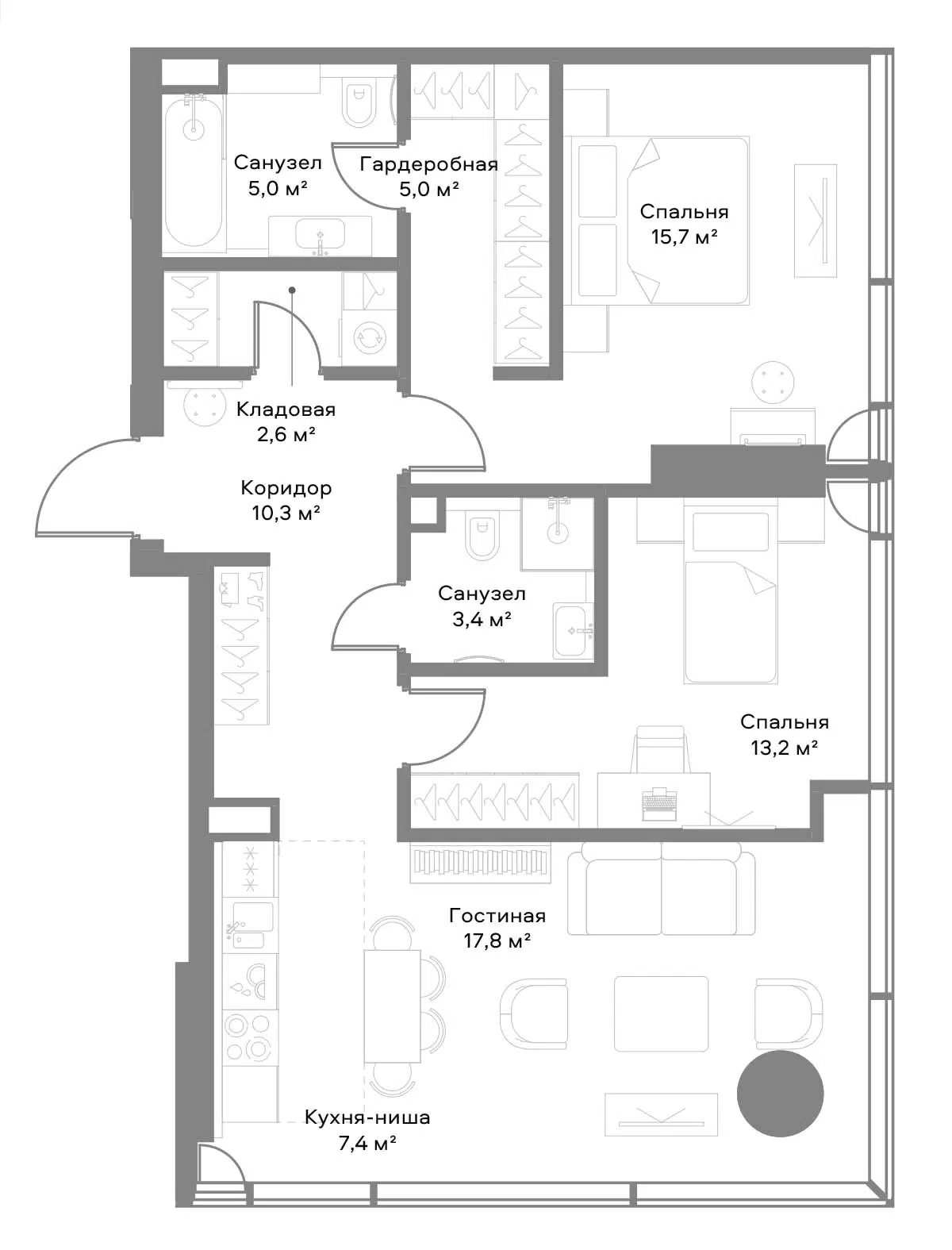 3-комн., 79.4 м², 4/37 этаж, ЖК «Слава»