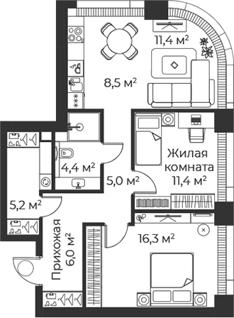 3-комн., 68.2 м², 4/38 этаж, ЖК «Веер»
