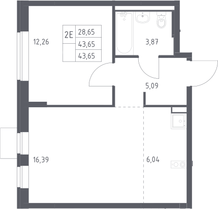 2-комн., 43.65 м², 3/7 этаж, ЖК «Подольские кварталы»