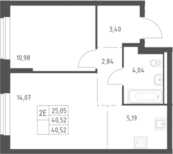 2-комн., 39.79 м², 2/11 этаж, ЖК «Горки Парк»
