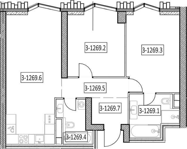 3-комн., 75 м², 7/55 этаж, ЖК «Айс Тауэрс»