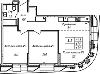 3-комн., 67.8 м², 4/21 этаж, ЖК «УНО.Соколиная гора»