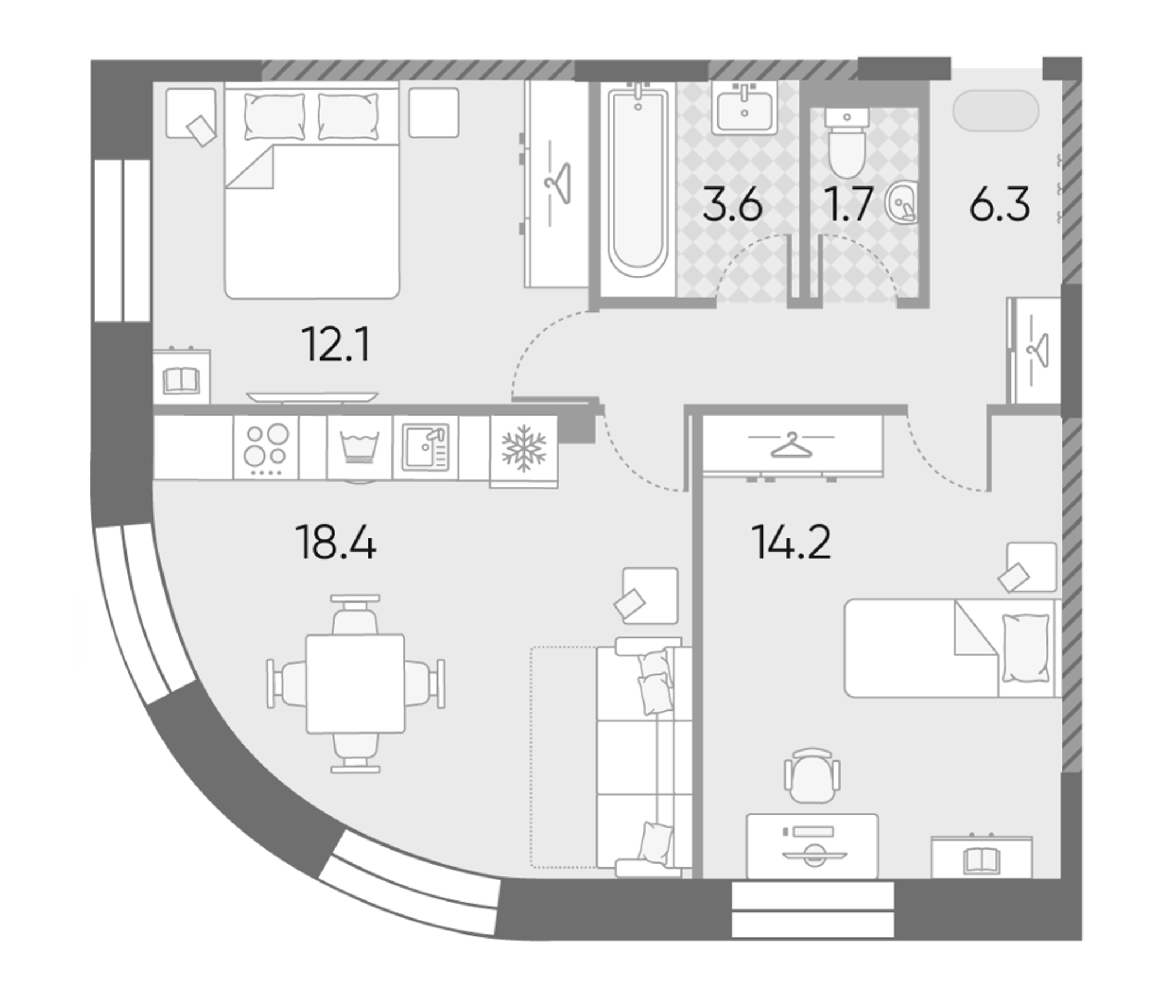 3-комн., 56.3 м², 23/28 этаж, ЖК «ЗилАрт»