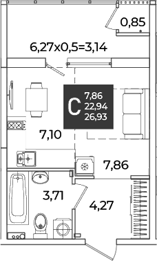 Студия квартира, 22.94 м² в ЖК Образцово — фото 2