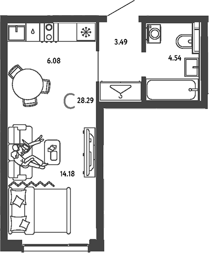 Студия, 28.29 м², 15/25 этаж, ЖК «Страна.Парковая»