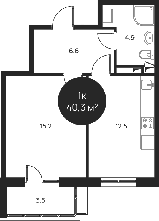 1-комн., 39.2 м², 2/3 этаж, ЖК «Павлово 3»