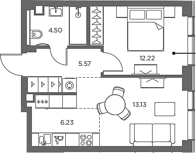 2-комн., 41.65 м², 46/49 этаж, ЖК «TATE»