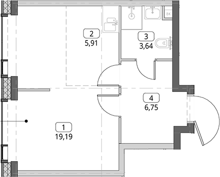 Студия, 35.49 м², 52/56 этаж, ЖК «СИТИДЗЕН»