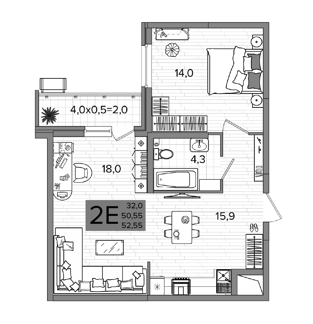 3-комн. квартира, 50.55 м² в ЖК Сармат — фото 2