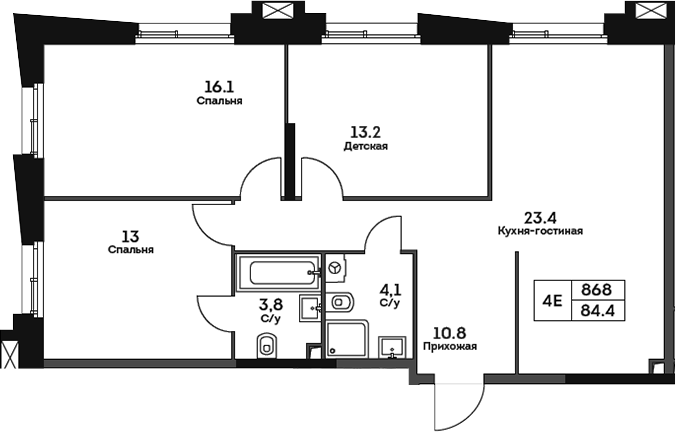 4+ комнаты, 84.4 м², 22/28 этаж, ЖК «ТВЕЛВ»