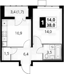 1-комн., 36.3 м², 17/24 этаж, ЖК «1-й Южный»