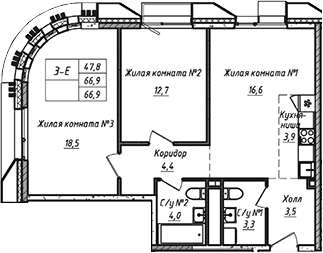 3-комн. УНО.Соколиная гора