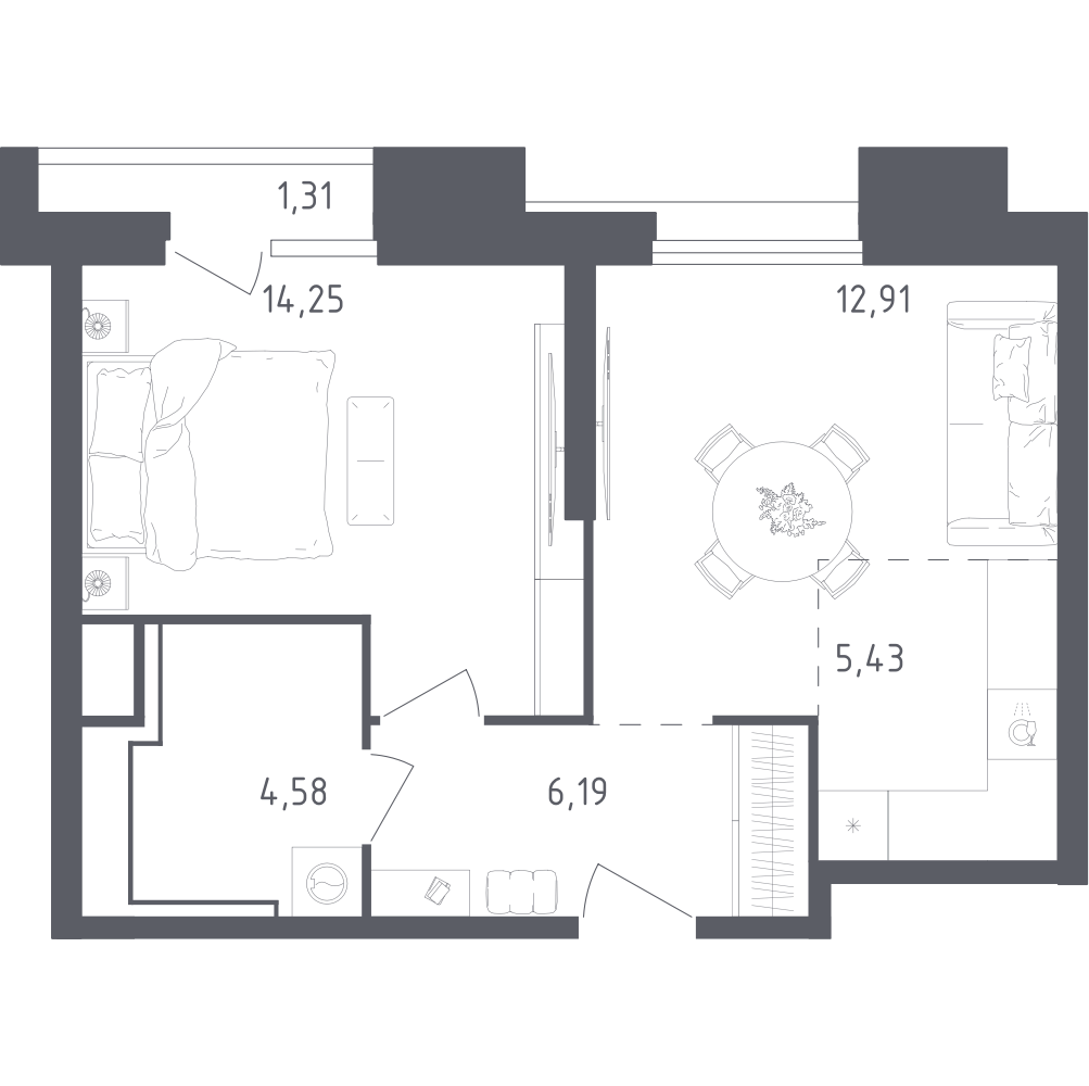 2-комн., 43.36 м², 4/28 этаж, ЖК «Скай Спутник»