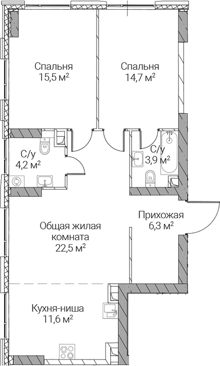 3-комн., 78.7 м², 8/51 этаж, ЖК «СЕЗАР СИЛИКА»