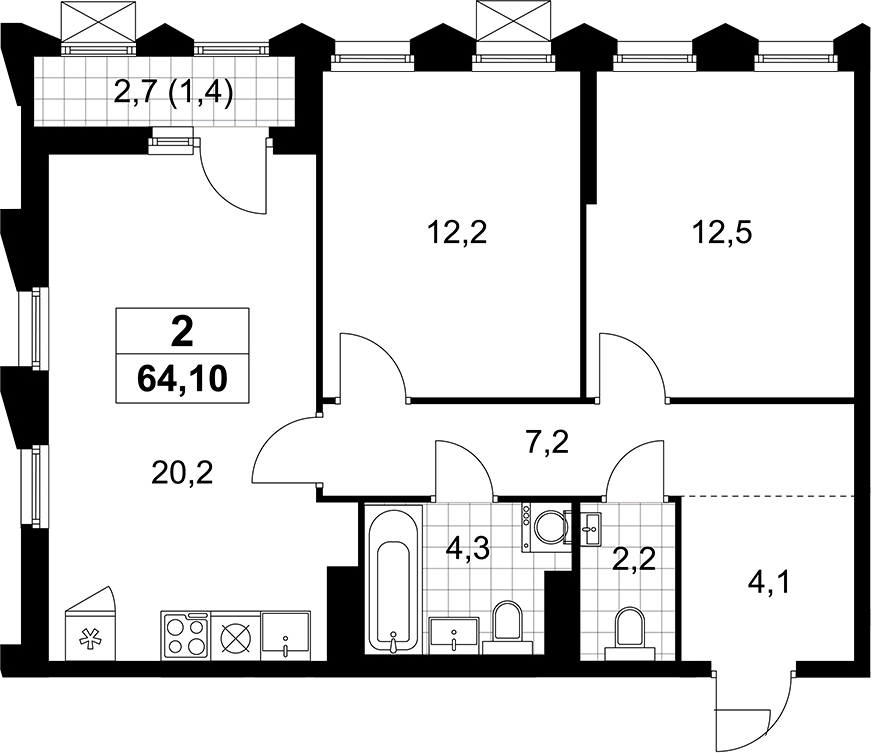 3-комн., 62.7 м², 13/13 этаж, ЖК «Деснаречье»