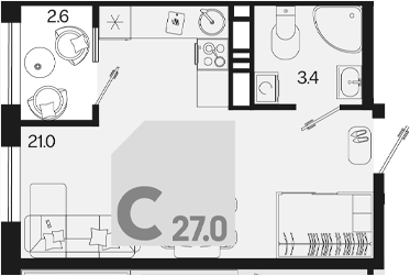 Студия квартира, 24.4 м² в ЖК Первое место — фото 2