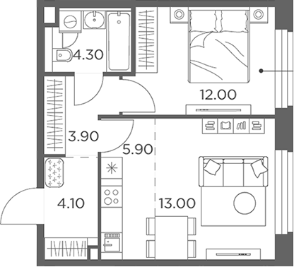 2-комн., 43.2 м², 20/23 этаж, ЖК «Белый Град»